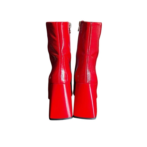 L’Intervalle Patent Leather Boots EU 39 Red Square Toe Chunky Heeled - Picture 5 of 14